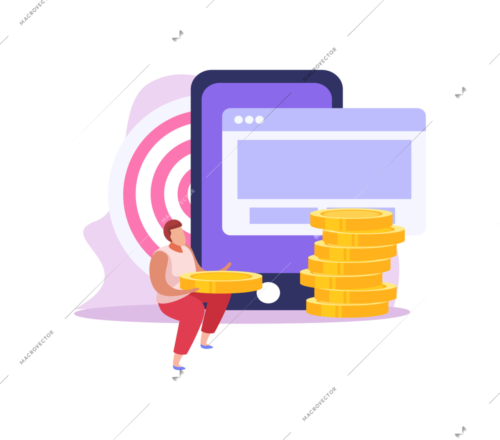 Crowdfunding flat icon with character collecting money online vector illustration