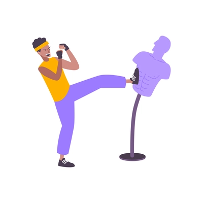 Flat icon with man reducing stress by boxing exercises vector illustration