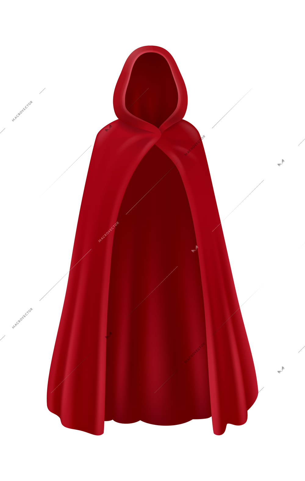 Realistic red cape with hood front view vector illustration