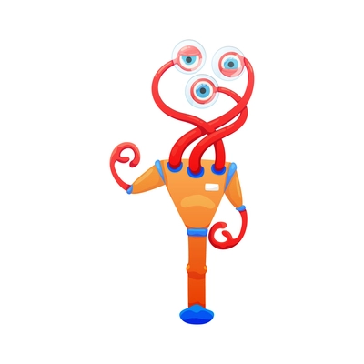 Cartoon funny red alien with three eyes vector illustration