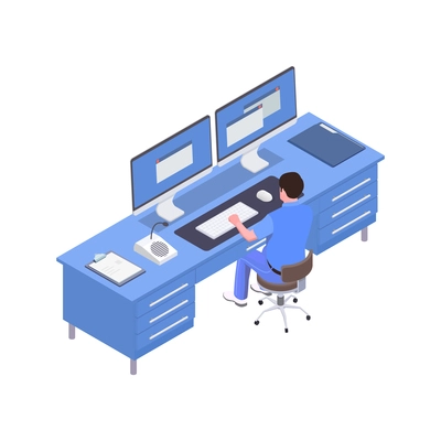 Stomatology clinic icon with male character working on computer 3d vector illustration