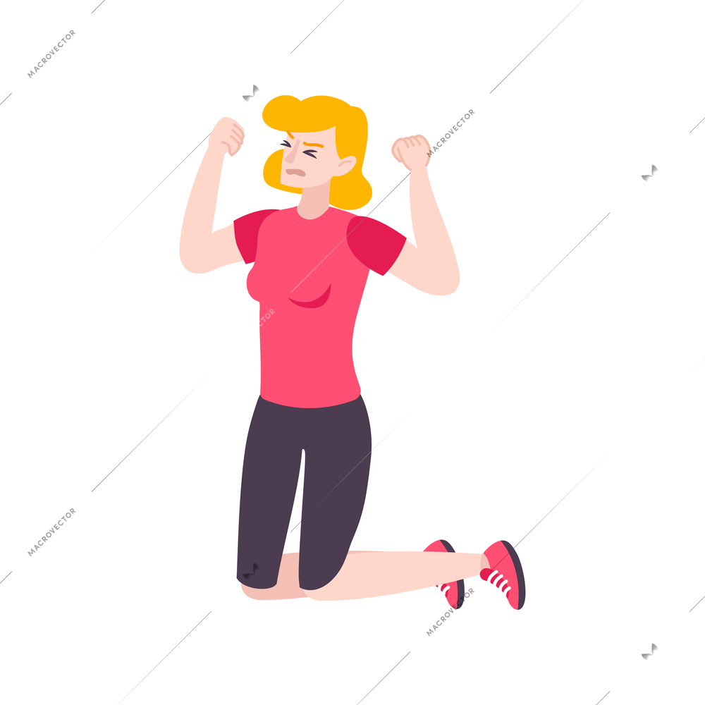 Flat icon with woman feeling stress standing on her knees vector illustration