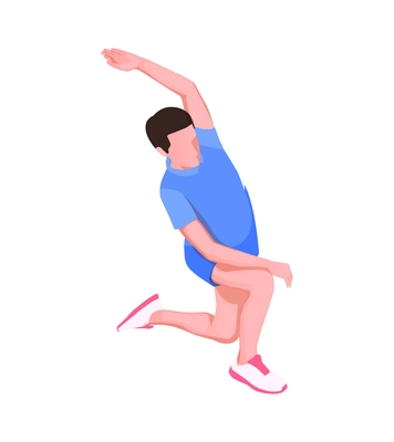 Isometric icon with male runner doing warm up 3d vector illustration