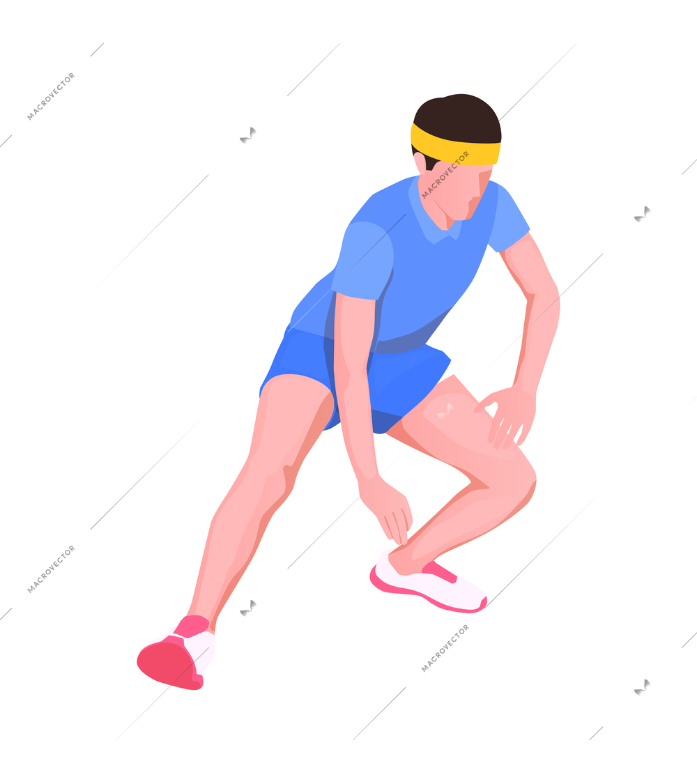 Isometric male runner warming up 3d vector illustration