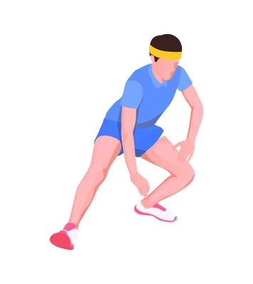 Isometric male runner warming up 3d vector illustration