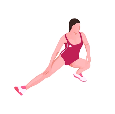 Woman runner warming up and stretching isometric icon vector illustration