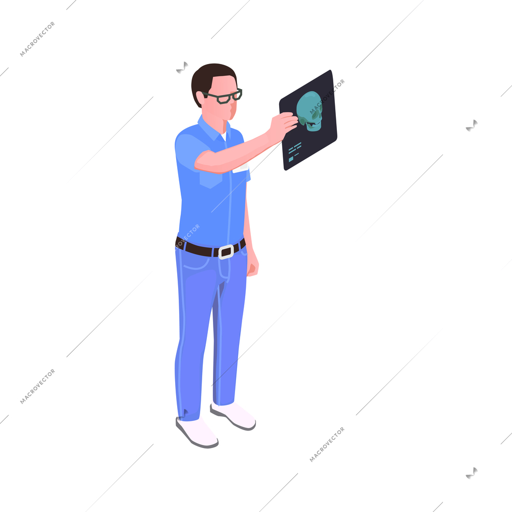 Isometric icon with dentist holding xray image 3d vector illustration