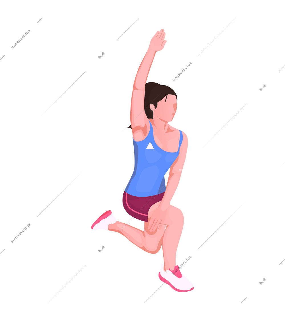 Female runner warming up before marathon isometric vector illustration