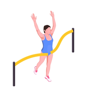 Woman runner winning marathon 3d isometric vector illustration