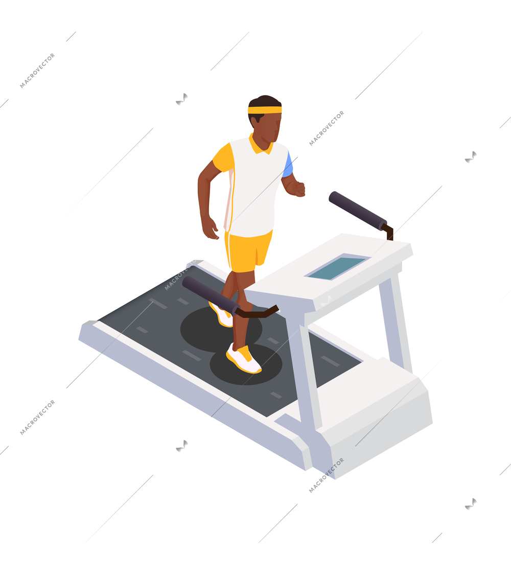 Man running on treadmill isometric vector illustration