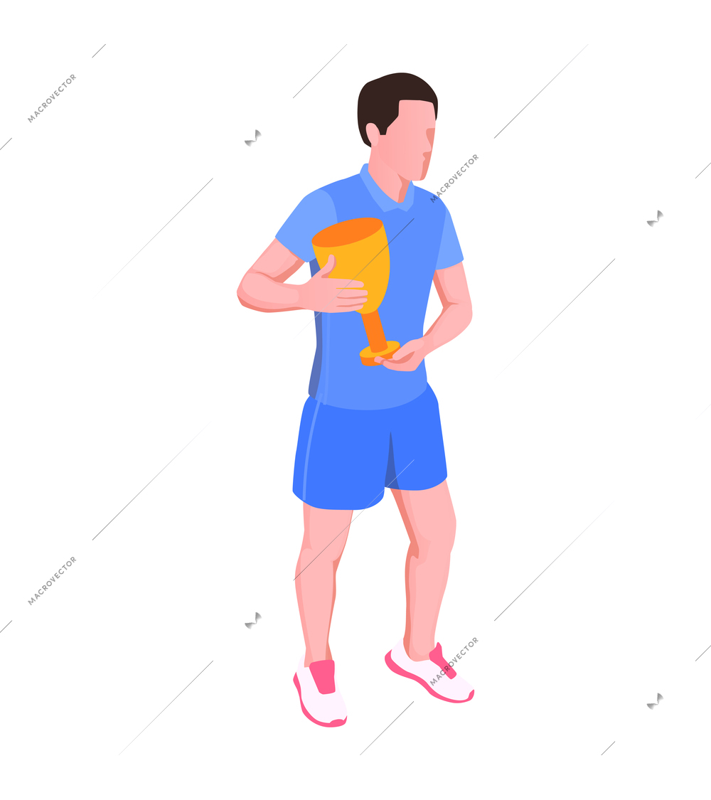 Isometric icon with male runner holding cup 3d vector illustration