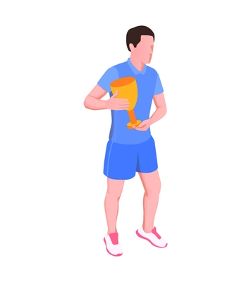 Isometric icon with male runner holding cup 3d vector illustration