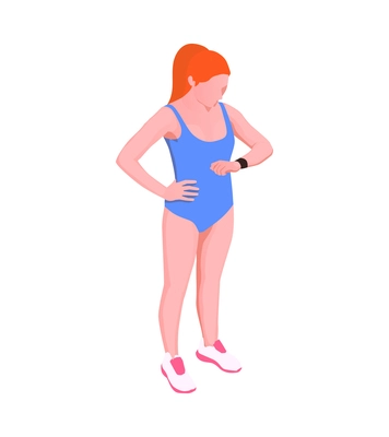 Isometric character of female runner on white background vector illustration