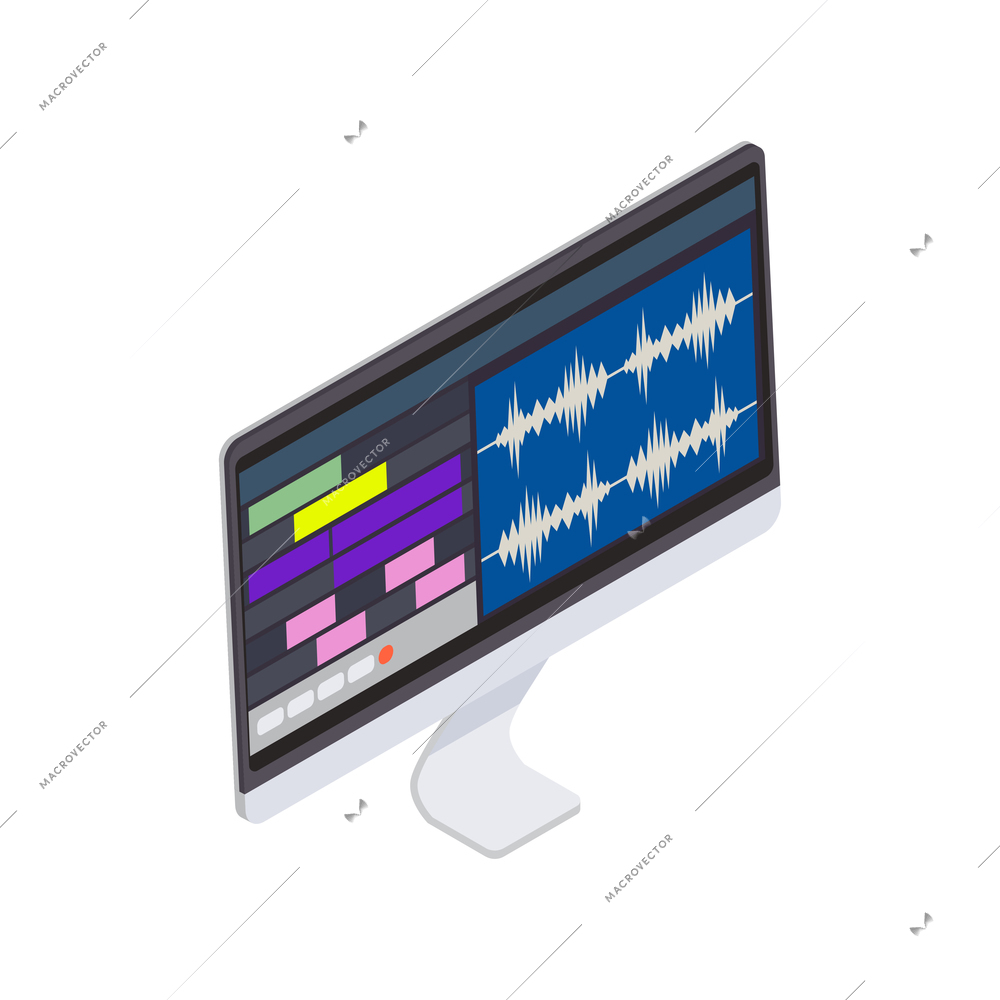 Isometric computer monitor of sound producer 3d vector illustration
