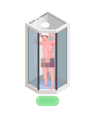 Hygiene isometric icon with man washing hair in shower unit 3d vector illustration