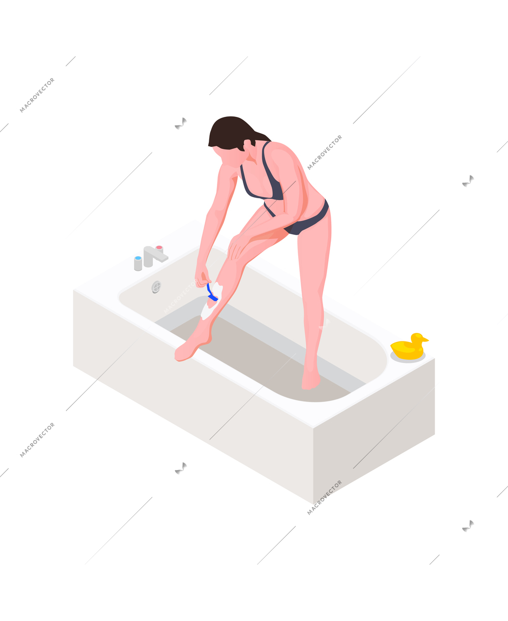 Hygiene isometric icon with woman shaving her legs in bath 3d vector illustration