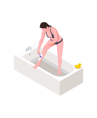 Hygiene isometric icon with woman shaving her legs in bath 3d vector illustration