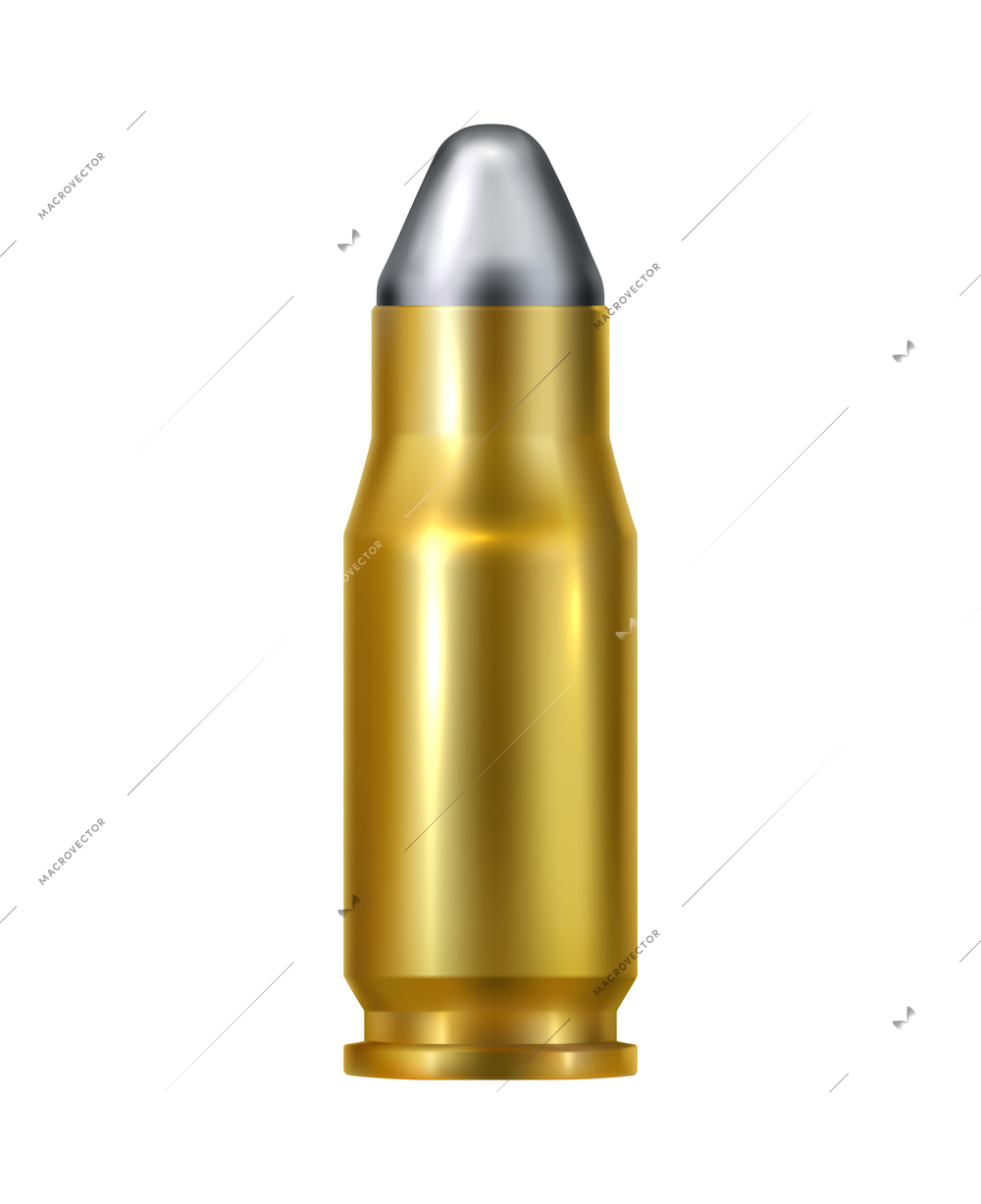 Realistic bullet cartridge for handgun vector illustration