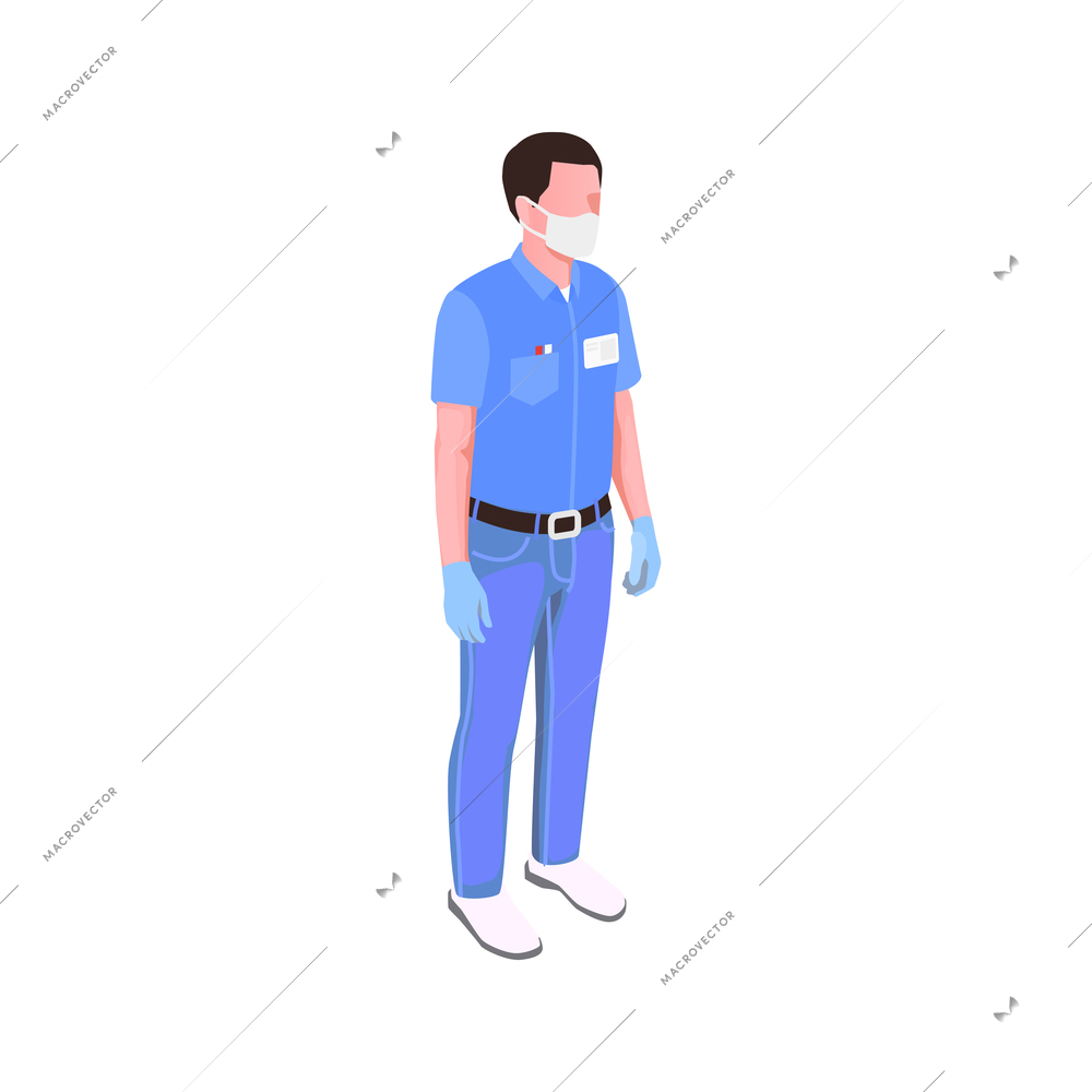 Isometric character of male dentist with medical mask and gloves 3d vector illustration