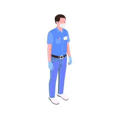 Isometric character of male dentist with medical mask and gloves 3d vector illustration