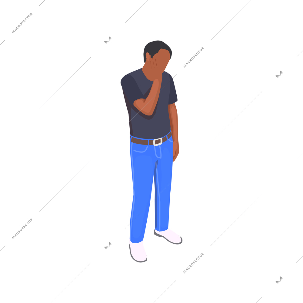 Isometric stomatology icon with man suffering from toothache 3d vector illustration