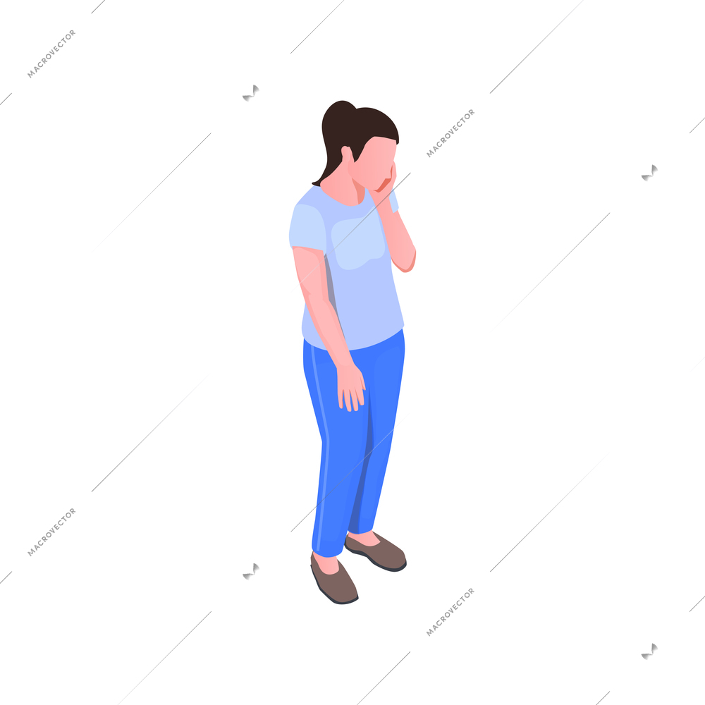 Woman suffering from toothache 3d isometric vector illustration