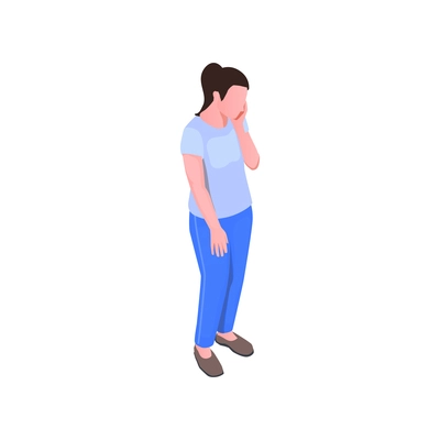 Woman suffering from toothache 3d isometric vector illustration