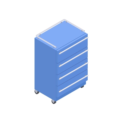 Isometric icon with wheeled chest of drawers in blue color for hospital interior 3d vector illustration