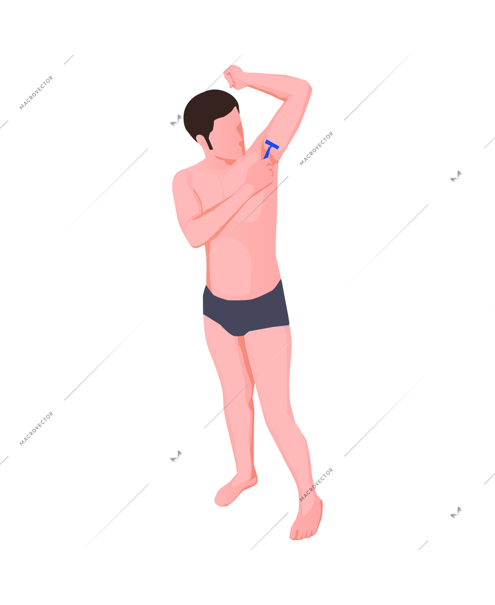 Hygiene isometric icon with man shaving his armpit 3d vector illustration