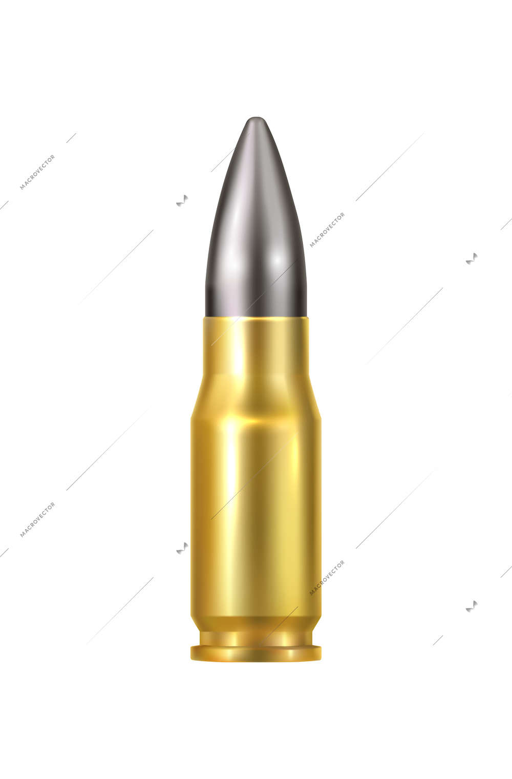 Realistic bullet against white background vector illustration