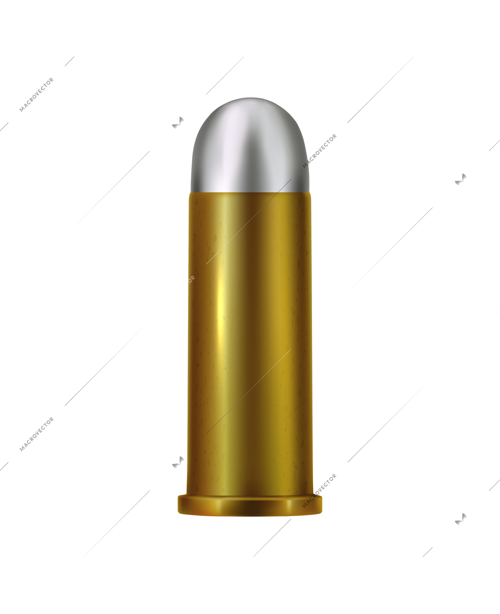 Pistol bullet on white background realistic vector illustration