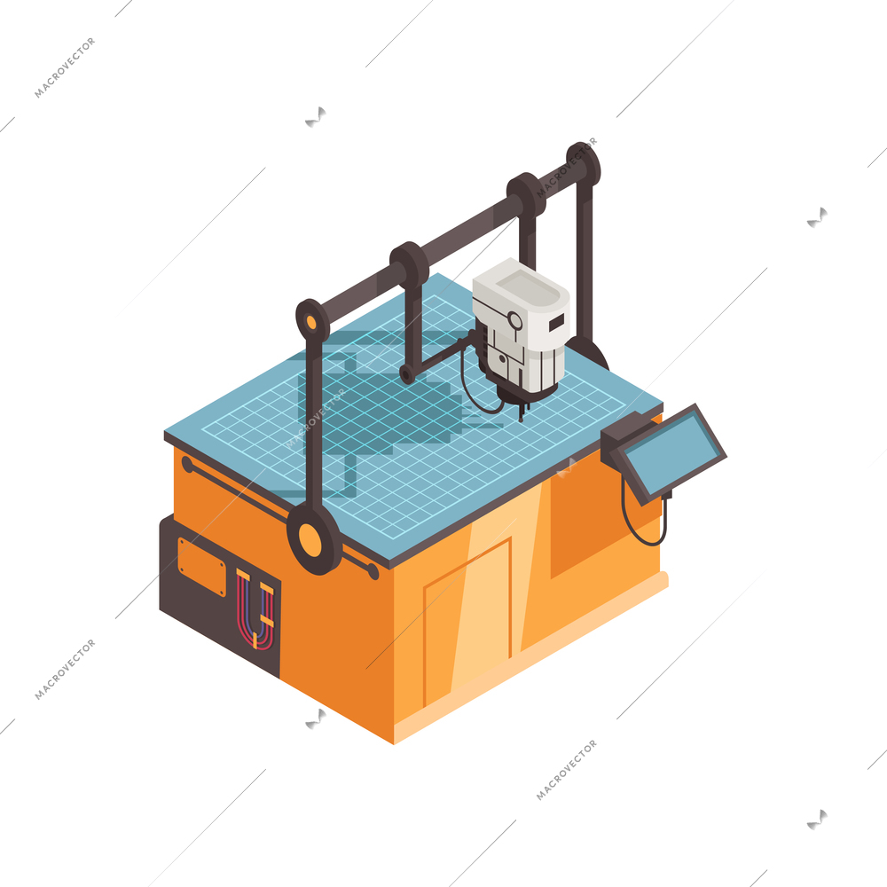 Isometric icon with automated factory or plant machinery 3d vector illustration