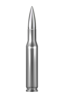 Heavy caliber rifle bullet in silver color realistic vector illustration