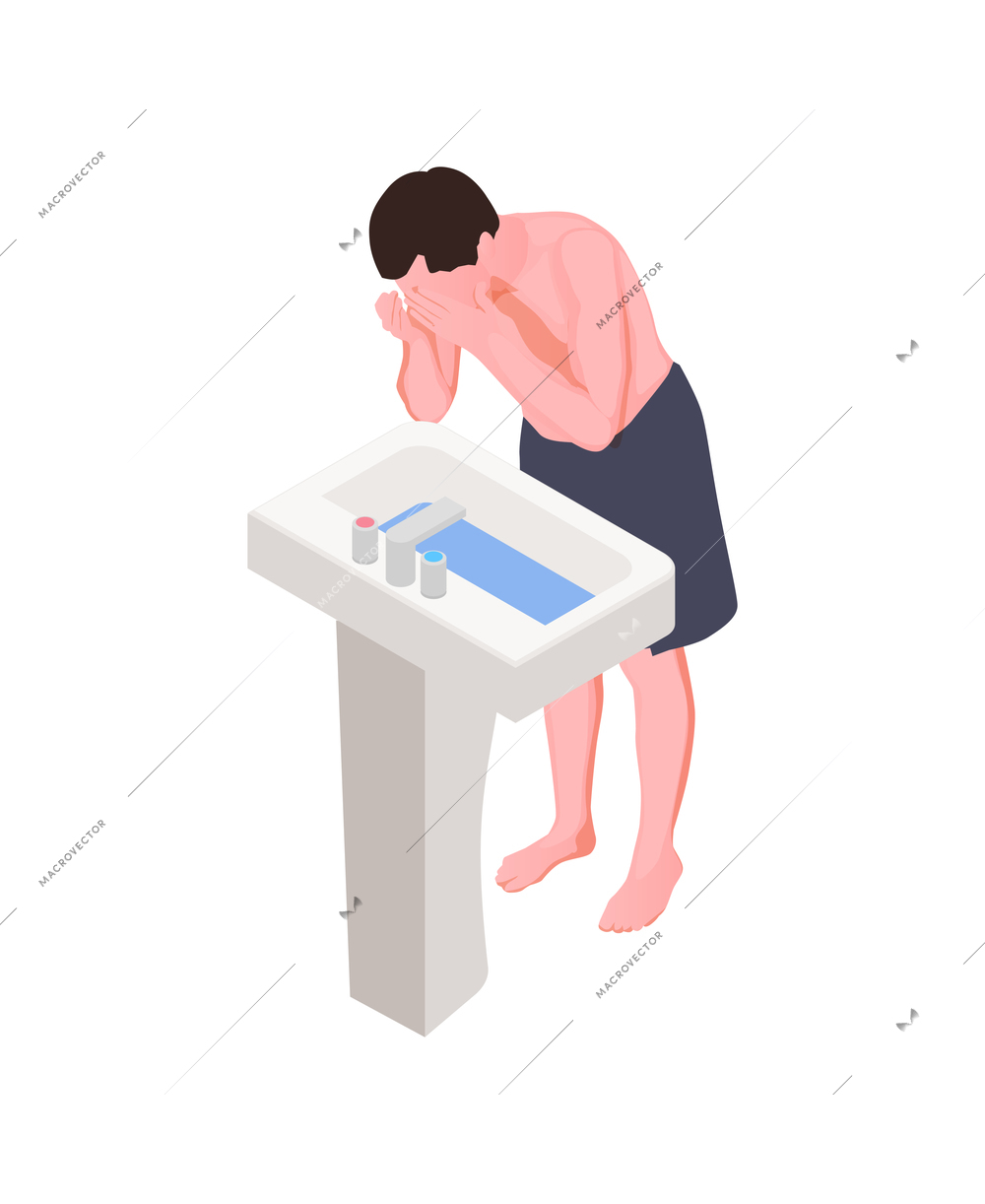 Hygiene isometric icon with man washing his face 3d vector illustration