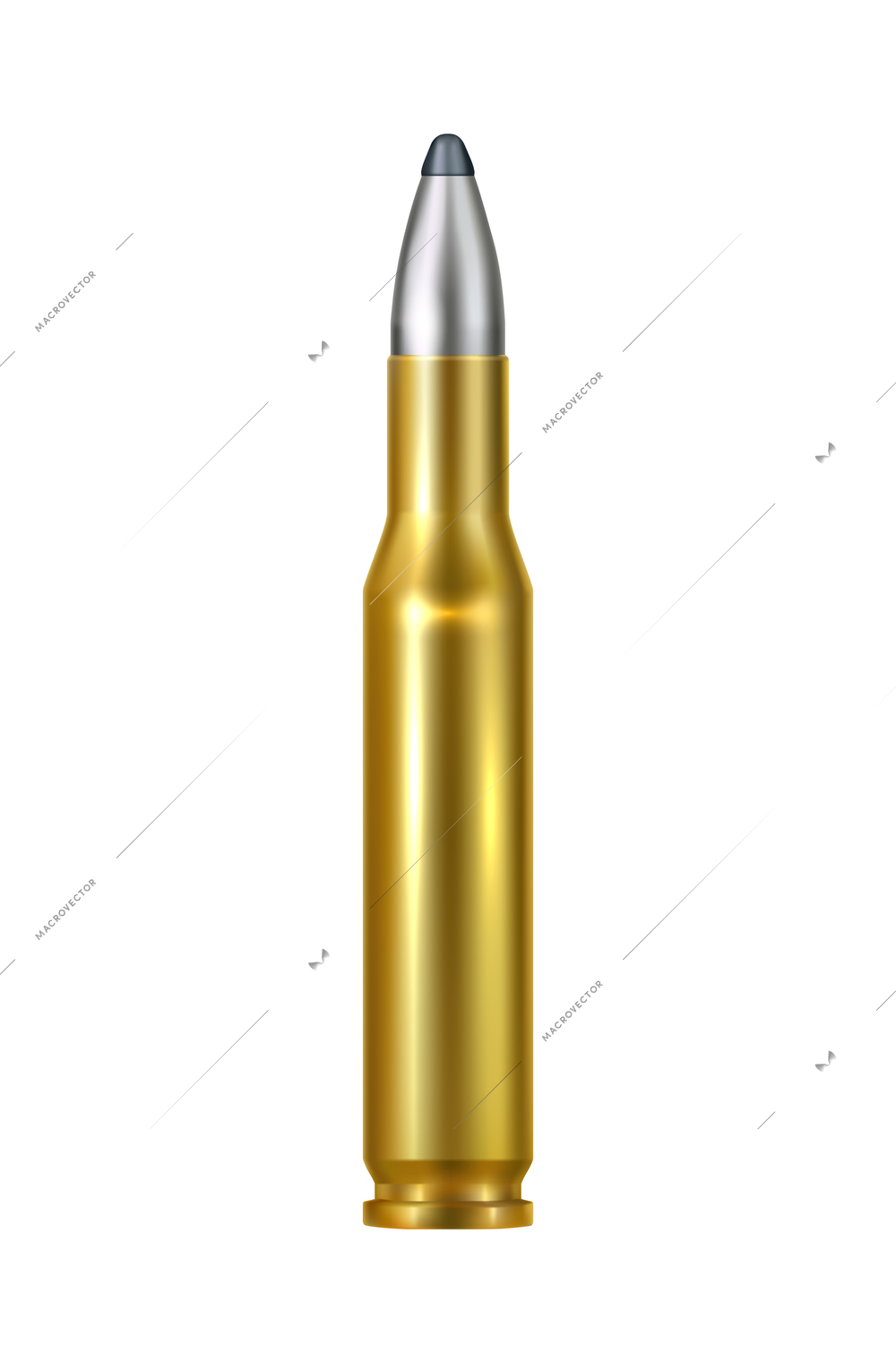 Realistic heavy caliber bullet on white background vector illustration