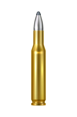 Realistic heavy caliber bullet on white background vector illustration