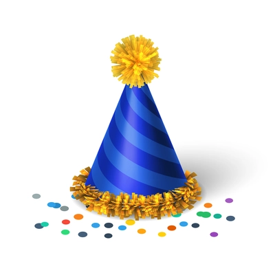 Blue birthday hat with spirals isolated vector illustration