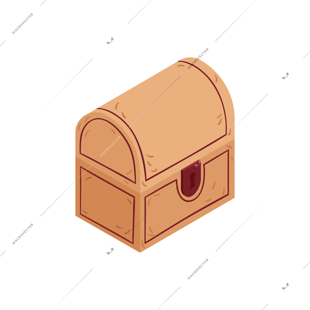 Isometric crafted cardboard treasure chest 3d vector illustration