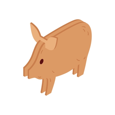 Cute cardboard pig isometric icon on white background vector illustration