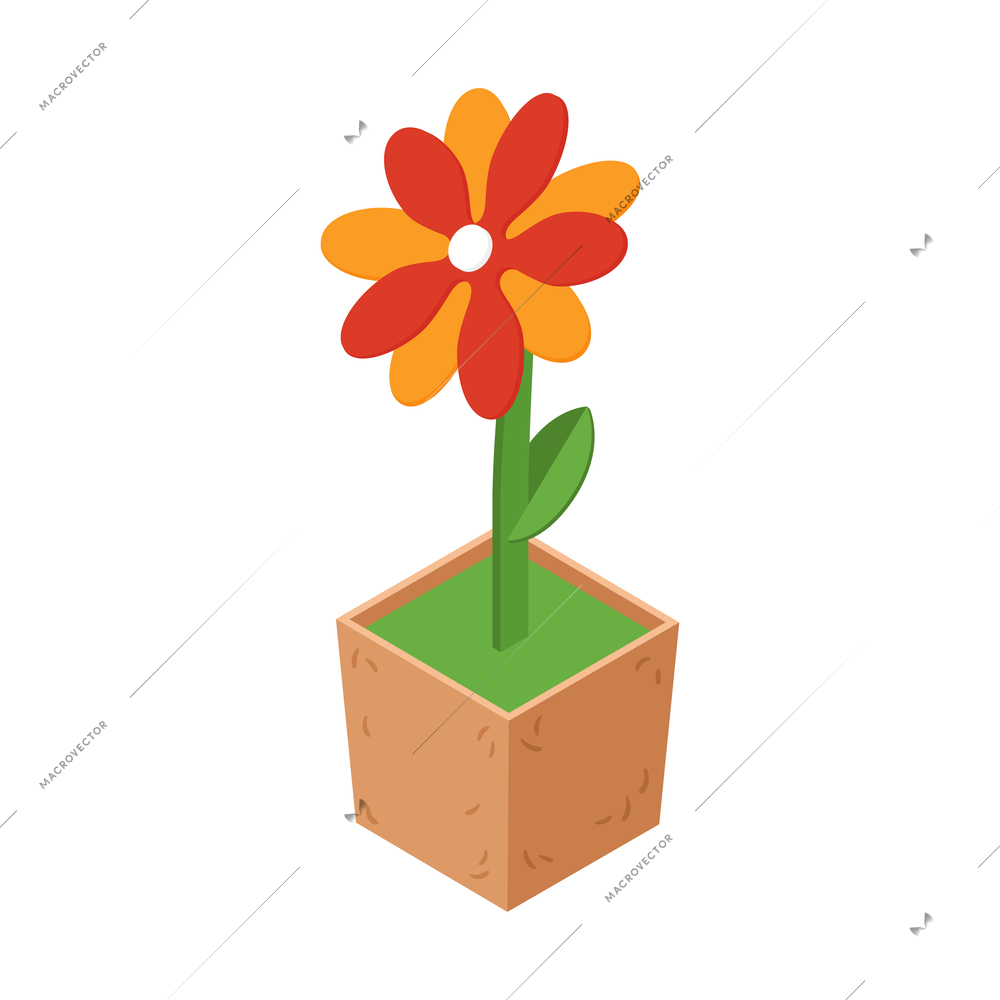 Kids craft isometric icon with colorful paper flower in pot 3d vector illustration