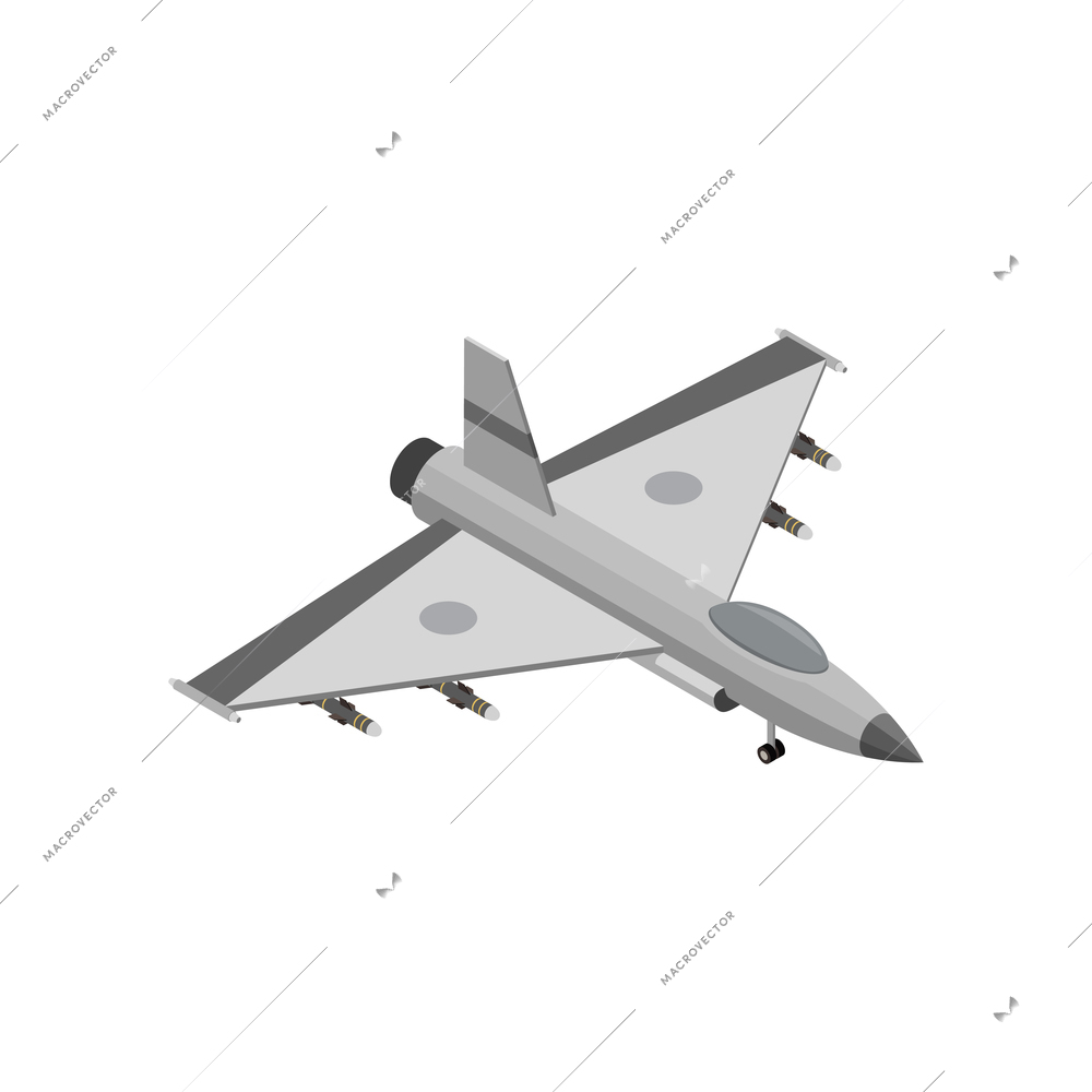 Military air forces isometric icon with f16 fighting falcon 3d vector illustration