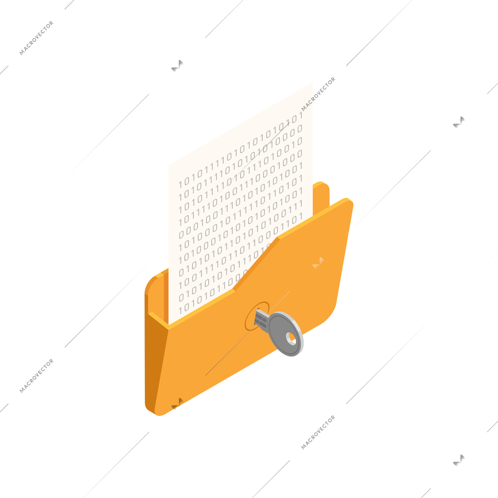 Privacy data protection isometric icon with key locking folder with personal information 3d vector illustration