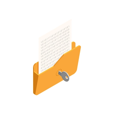 Privacy data protection isometric icon with key locking folder with personal information 3d vector illustration