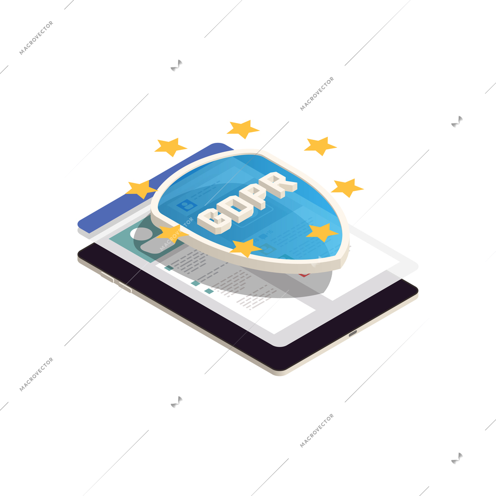 Privacy isometric icon with gdpr shield on personal information 3d vector illustration