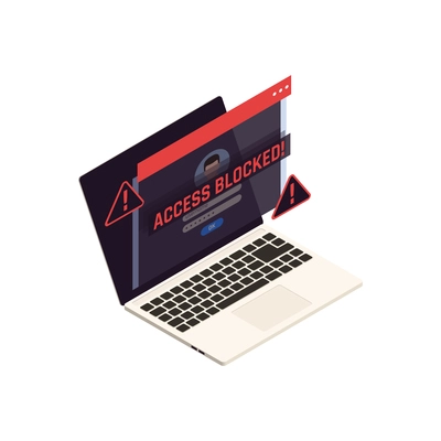 Data protection isometric icon with access blocked notification on laptop screen 3d vector illustration