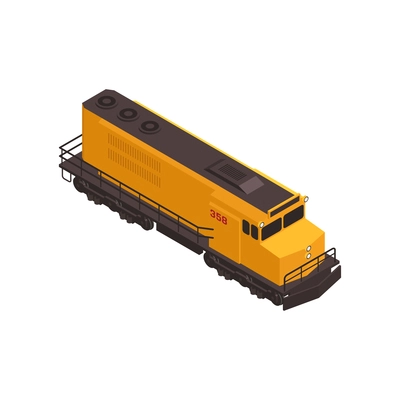 Isometric icon with yellow freight train wagon vector illustration