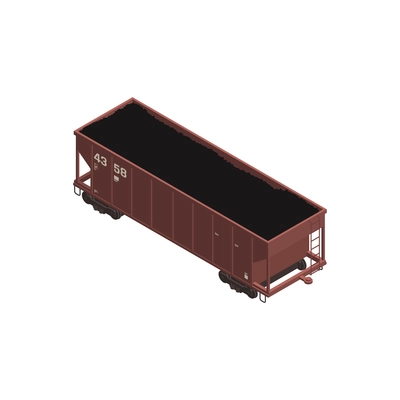 Freight train wagon with coal isometric icon 3d vector illustration