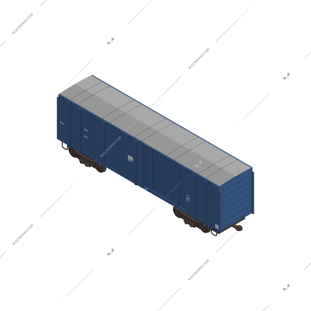 Isometric icon with freight train wagon in blue color 3d vector illustration