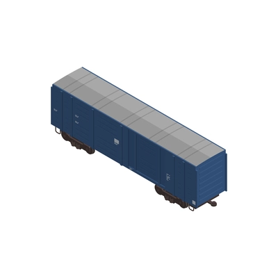 Isometric icon with freight train wagon in blue color 3d vector illustration