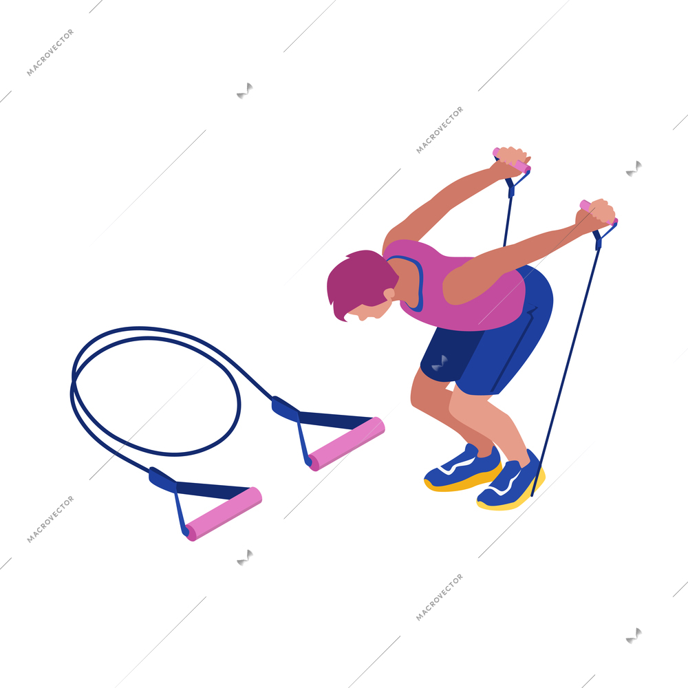 Isometric icon with man doing fitness isolated vector illustration